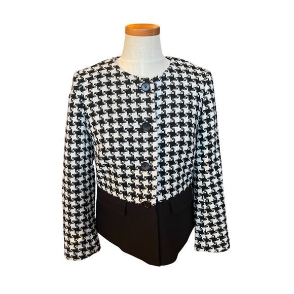 Talbots 8 Petite Black White Houndstooth Button Down Blazer Wool NWT Executive - Picture 2 of 13